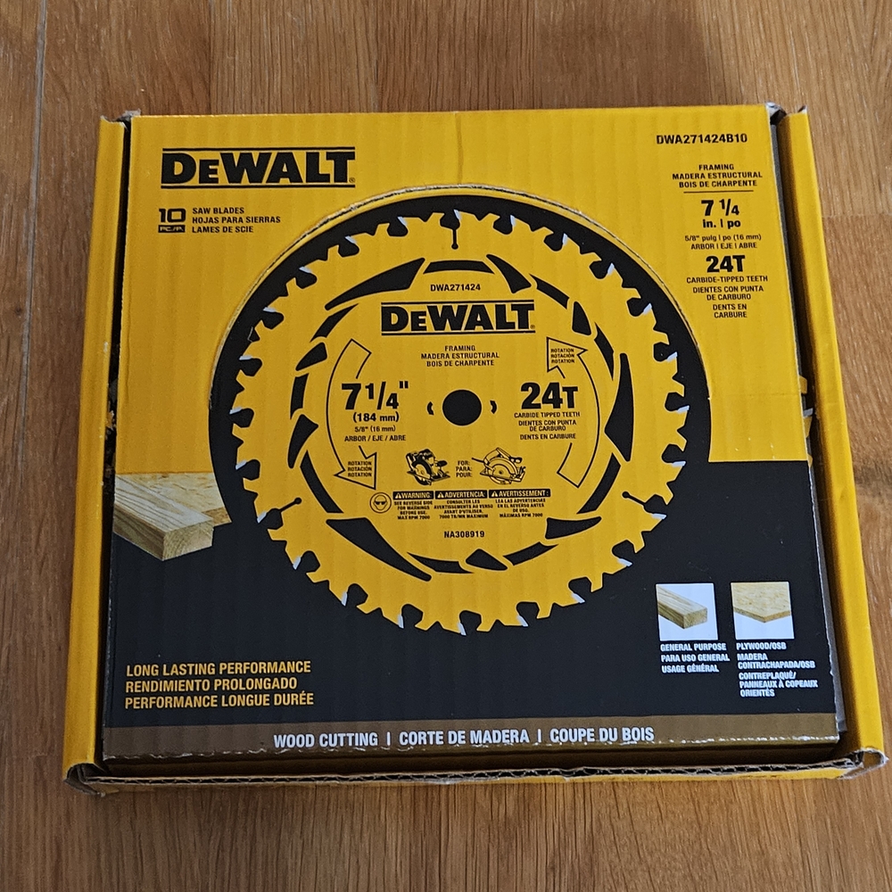 DEWALT 7-1/4" 24T Circular Saw Blade 10 Pack Framing Wood Carbide DW3724